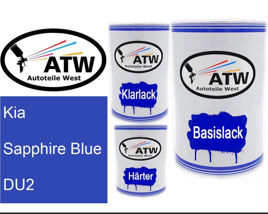 Kia, Sapphire Blue, DU2: 500ml Lackdose + 500ml Klarlack + 250ml Härter - Set, von ATW Autoteile West.